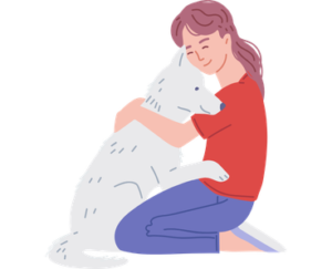 a dog with owner