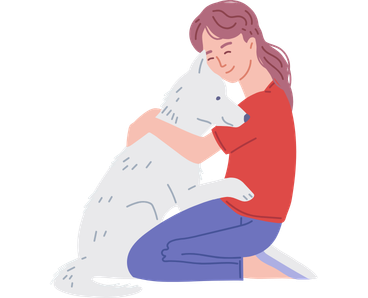 a dog with owner