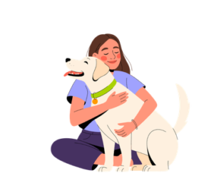 dog owner caring her dog