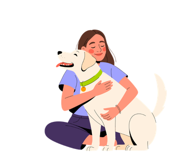 dog owner caring her dog
