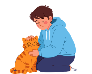 cat owner carring his kitten at home