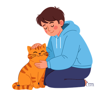 cat owner carring his kitten at home