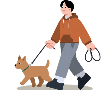 dog walking with owner owner