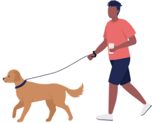 dog walking with young man