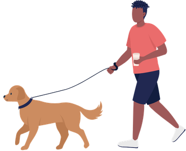 dog walking with young man