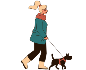 dog walking with her lady owner