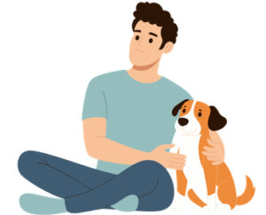 dog and owner are setting toether