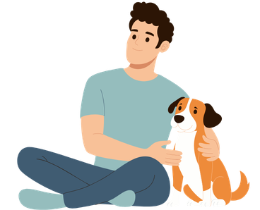 dog and owner are setting toether