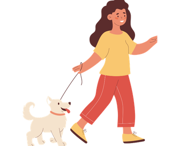 dog walking with owner