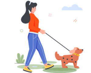 dow walking with lady owner