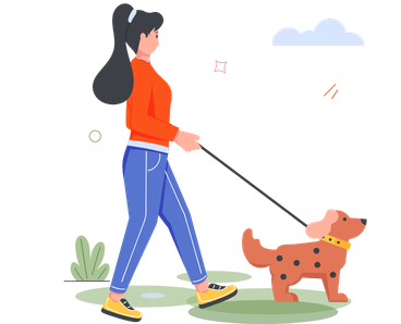 dow walking with lady owner