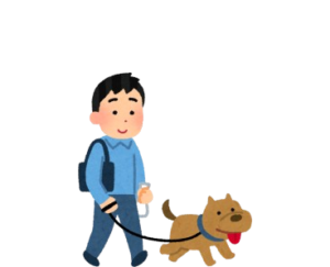 a dog walking with a small man